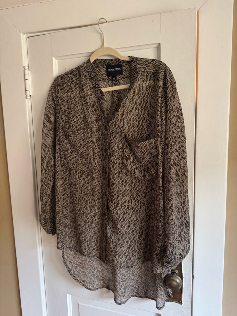 MINKPINK Black and Cream Dotted Semi-Sheer Button Blouse